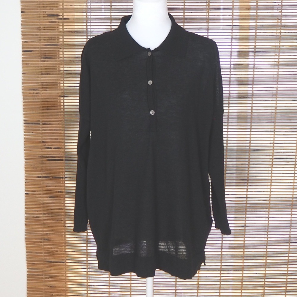 Tuckernuck Black Tencel Linen Blend Long Sleeve Polo Sweater XS/S Oversized